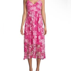 Alexia Admor Pink Lace Midi Dress with Crochet Floral Lace